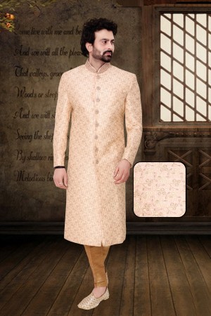 Light Pink Embroidery Silk Indo Western Sherwani